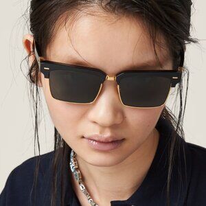NEW MIU MIU MU10ZS 1AB5S0 WOMEN MIU MIU BLACK GOLD SUNGLASSES MU 10ZS